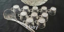 LE Smith 14.5X8 Punch Bowl, 10 Cups Pinwheel & Stars Etched & Plastic Ladle