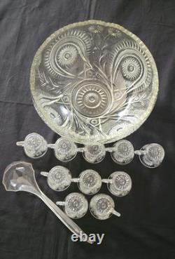 LE Smith 14.5X8 Punch Bowl, 10 Cups Pinwheel & Stars Etched & Plastic Ladle
