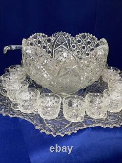 LE Smith 20 Pcs Complete Daisy & Buttons Punch Bowl Set Cups Glass Ladle Platter