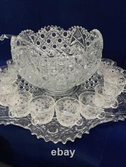 LE Smith 20 Pcs Complete Daisy & Buttons Punch Bowl Set Cups Glass Ladle Platter