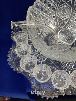 LE Smith 20 Pcs Complete Daisy & Buttons Punch Bowl Set Cups Glass Ladle Platter