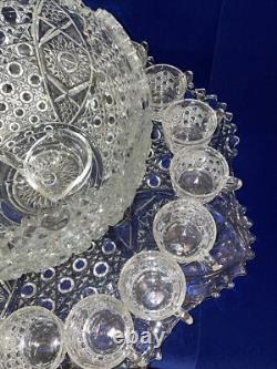 LE Smith 20 Pcs Complete Daisy & Buttons Punch Bowl Set Cups Glass Ladle Platter