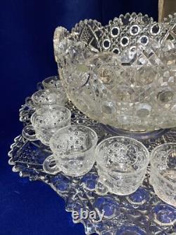 LE Smith 20 Pcs Complete Daisy & Buttons Punch Bowl Set Cups Glass Ladle Platter