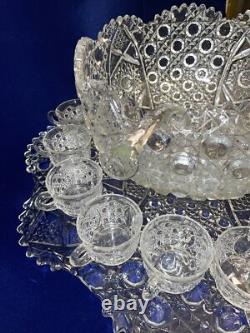 LE Smith 20 Pcs Complete Daisy & Buttons Punch Bowl Set Cups Glass Ladle Platter