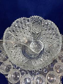 LE Smith 20 Pcs Complete Daisy & Buttons Punch Bowl Set Cups Glass Ladle Platter
