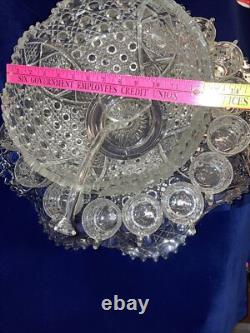 LE Smith 20 Pcs Complete Daisy & Buttons Punch Bowl Set Cups Glass Ladle Platter