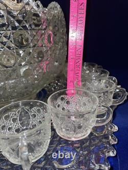 LE Smith 20 Pcs Complete Daisy & Buttons Punch Bowl Set Cups Glass Ladle Platter