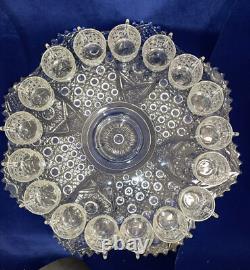 LE Smith 20 Pcs Complete Daisy & Buttons Punch Bowl Set Cups Glass Ladle Platter