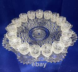 LE Smith 20 Pcs Complete Daisy & Buttons Punch Bowl Set Cups Glass Ladle Platter