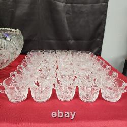 LE Smith Clear Glass Punch Bowl and 30 Cups Pinwheel Star Patterns