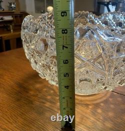 LE Smith Cut crystal punch bowl Daisy&Button Pattern WithUnderplate/12 Cups/Ladle