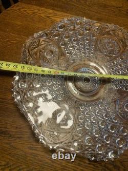 LE Smith Cut crystal punch bowl Daisy&Button Pattern WithUnderplate/12 Cups/Ladle