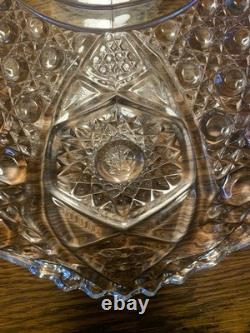 LE Smith Cut crystal punch bowl Daisy&Button Pattern WithUnderplate/12 Cups/Ladle