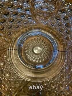 LE Smith Cut crystal punch bowl Daisy&Button Pattern WithUnderplate/12 Cups/Ladle