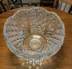 LE Smith Cut crystal punch bowl Daisy&Button Pattern WithUnderplate/12 Cups/Ladle