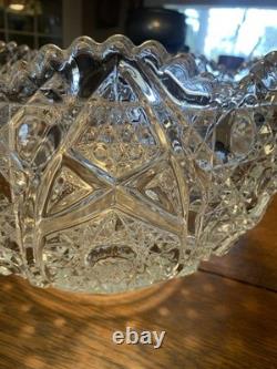 LE Smith Cut crystal punch bowl Daisy&Button Pattern WithUnderplate/12 Cups/Ladle