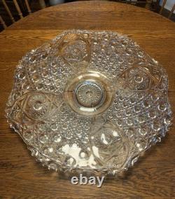 LE Smith Cut crystal punch bowl Daisy&Button Pattern WithUnderplate/12 Cups/Ladle