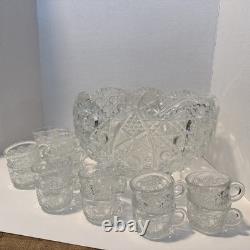 LE Smith Daisy & Buttons Punch Bowl Set with 18 Cups and Glass Ladle