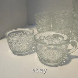 LE Smith Daisy & Buttons Punch Bowl Set with 18 Cups and Glass Ladle