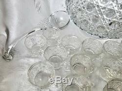 LE Smith Glass Co. Large Punch Bowl Set With glass Ladle And 23 Cups