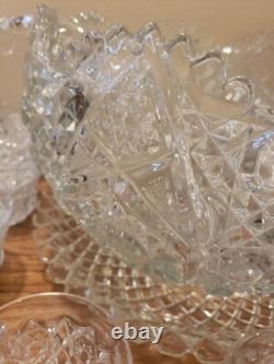 LE Smith Glass DAISY & BUTTON Punch Bowl Set Bowl, 19 Cups, Laddle, Underplate