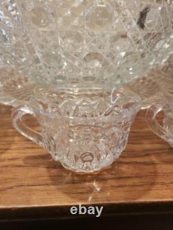 LE Smith Glass DAISY & BUTTON Punch Bowl Set Bowl, 19 Cups, Laddle, Underplate