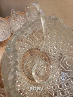 LE Smith Glass DAISY & BUTTON Punch Bowl Set Bowl, 19 Cups, Laddle, Underplate