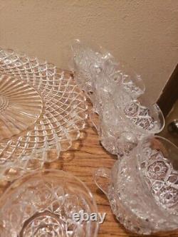 LE Smith Glass DAISY & BUTTON Punch Bowl Set Bowl, 19 Cups, Laddle, Underplate