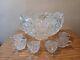 LE Smith Glass DAISY & BUTTON Punch Bowl Set Bowl With 6 Cups