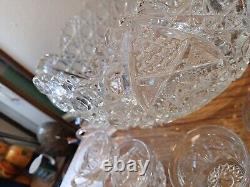 LE Smith Glass DAISY & BUTTON Punch Bowl Set Bowl With 6 Cups