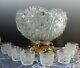 LE Smith Glass Daisy & Button Punch Bowl WithOrnate Gold Metal Base 10 Punch Cups