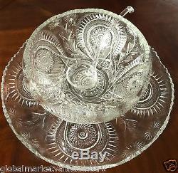LE Smith Glass Large Slewed Horseshoe EAPG Punch Bowl Underplate Antique US