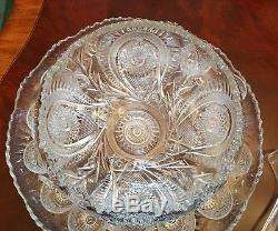 LE Smith Large Pinwheel and Star Slewed Horseshoe Punch bowl underplate 24 cups