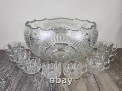 LE Smith Pinwheel & Stars Glass Punch Bowl Set 11pc Party Punch Set