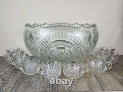 LE Smith Pinwheel & Stars Glass Punch Bowl Set 11pc Party Punch Set