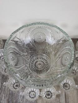 LE Smith Pinwheel & Stars Glass Punch Bowl Set 11pc Party Punch Set