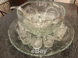 LE Smith Pinwheel and Stars Horseshoe Punch Bowl with Underplate and 12 Cups
