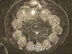LE Smith Pinwheel and Stars Horseshoe Punch Bowl with Underplate and 12 Cups