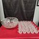 LE Smith Punch Bowl Clear Glass and 30 Glass Cups Pinwheel Star Pattern