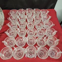 LE Smith Punch Bowl Clear Glass and 30 Glass Cups Pinwheel Star Pattern