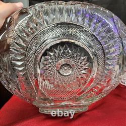 LE Smith Punch Bowl Clear Glass and 30 Glass Cups Pinwheel Star Pattern