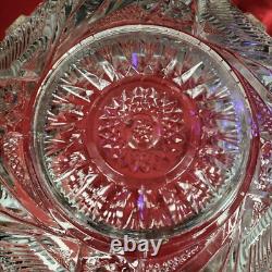 LE Smith Punch Bowl Clear Glass and 30 Glass Cups Pinwheel Star Pattern