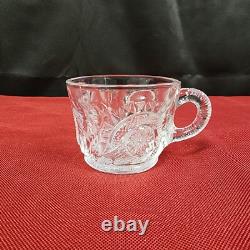 LE Smith Punch Bowl Clear Glass and 30 Glass Cups Pinwheel Star Pattern