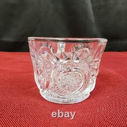 LE Smith Punch Bowl Clear Glass and 30 Glass Cups Pinwheel Star Pattern