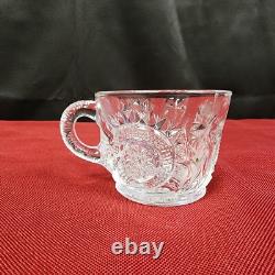 LE Smith Punch Bowl Clear Glass and 30 Glass Cups Pinwheel Star Pattern