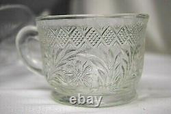 LE Smith Punch Bowl, Plate, 12 Cups Holiday Pattern 14 Pc Pressed Glass L2607