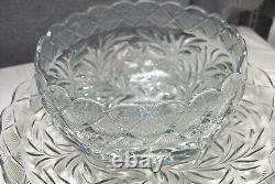 LE Smith Punch Bowl, Plate, 12 Cups Holiday Pattern 14 Pc Pressed Glass L2607