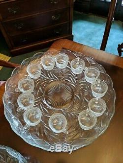 LE Smith Punch Bowl Set Holiday Pattern 14 Piece Pressed Glass