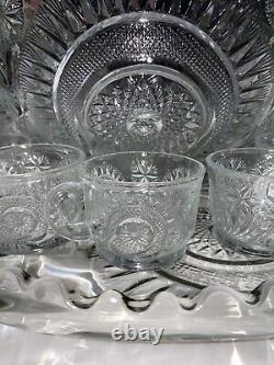 LE Smith Punch Bowl Set Slewed Horseshoe 12 Cups Plate