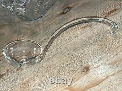 LE Smith Slewed Horseshoe Pinwheel Glass Punch Bowl Ladle Under Plate 12 Cups